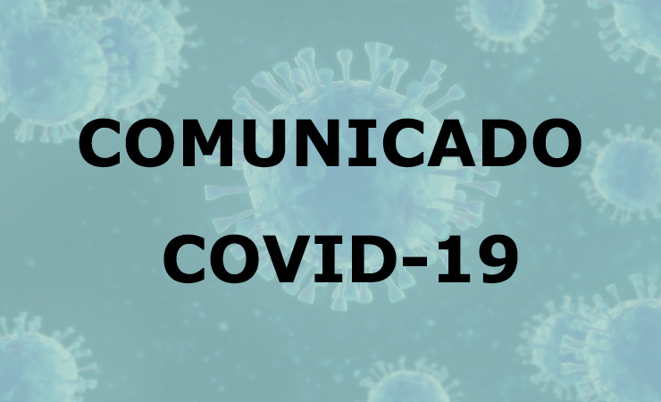 O texto Comunicado Covid-19 e de fundo uma imagem de vírus.